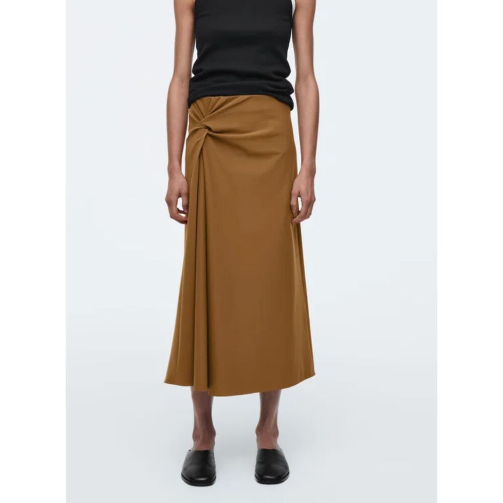 COS Twist Detail Midi Skirt Camel Brown Small